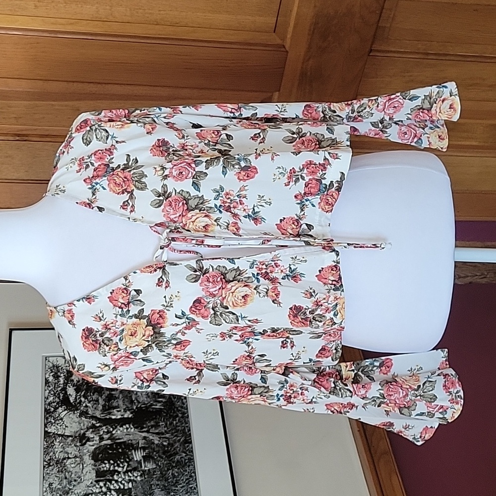 GINGER G COTTAGECORE Floral Tie-Front Bolero Blouse